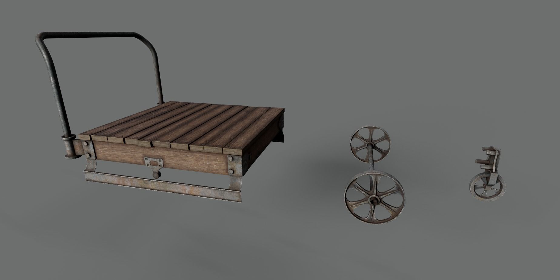 old wooden trolley- push cart 3d model Low-poly 3D model_9