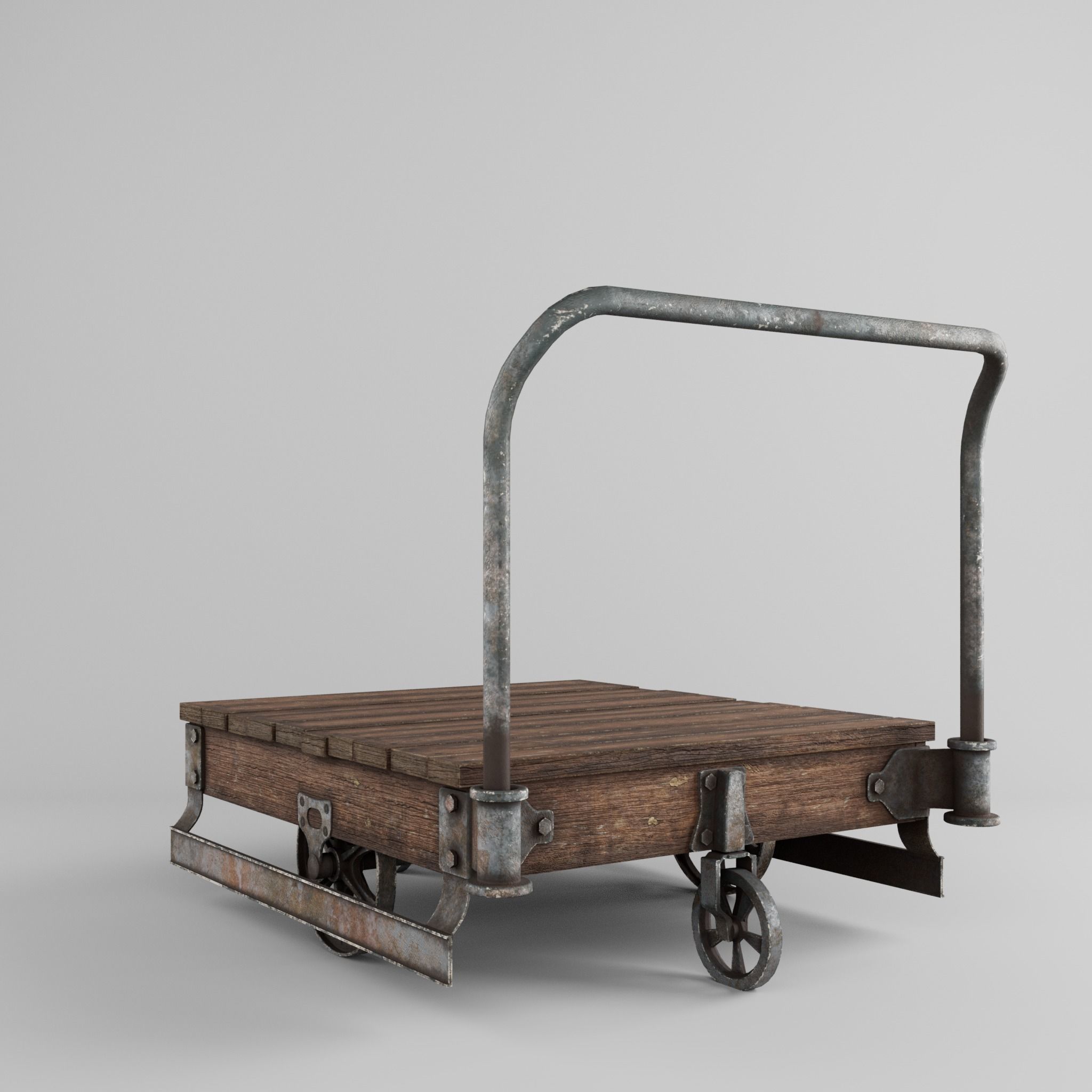old wooden trolley- push cart 3d model Low-poly 3D model_3