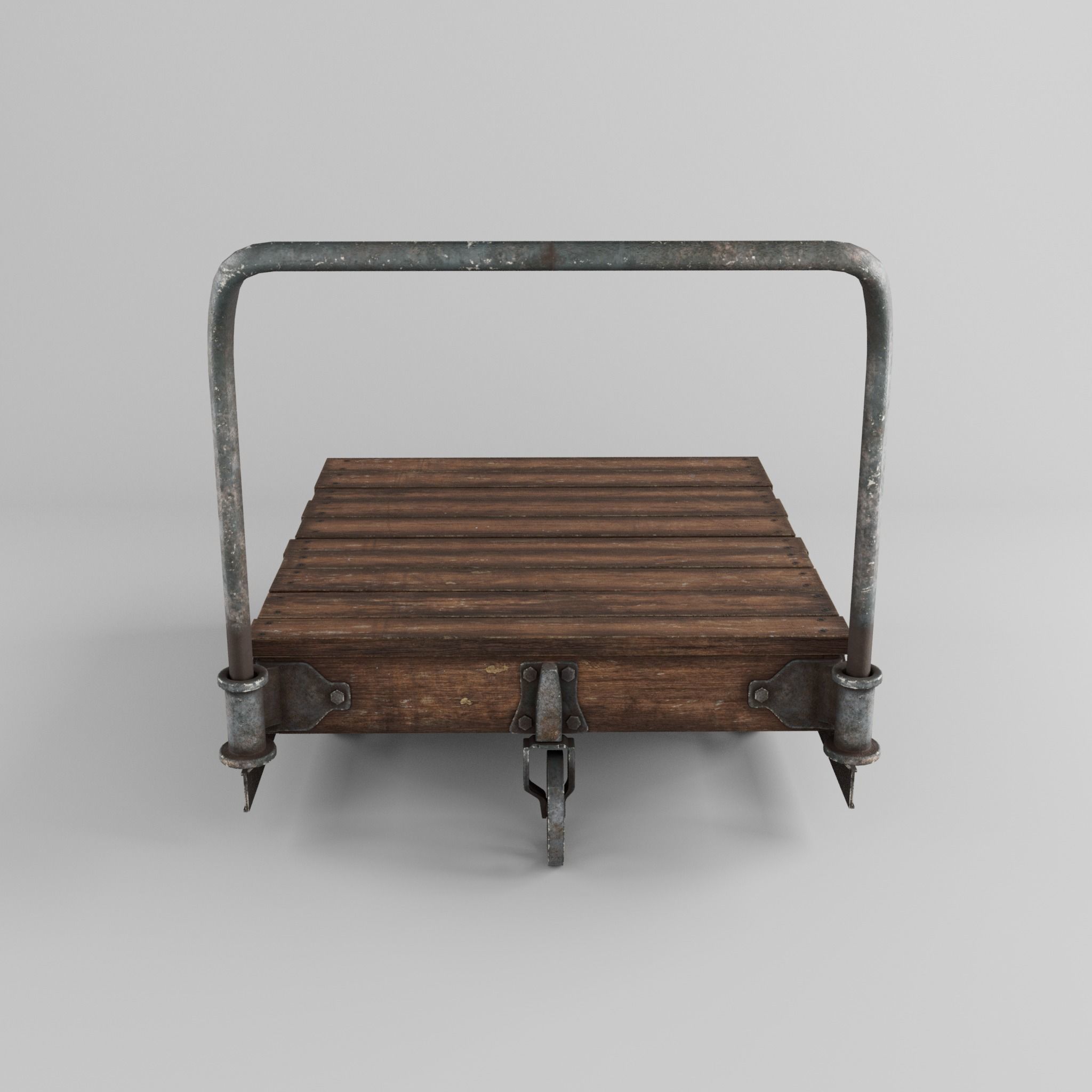 old wooden trolley- push cart 3d model Low-poly 3D model_5