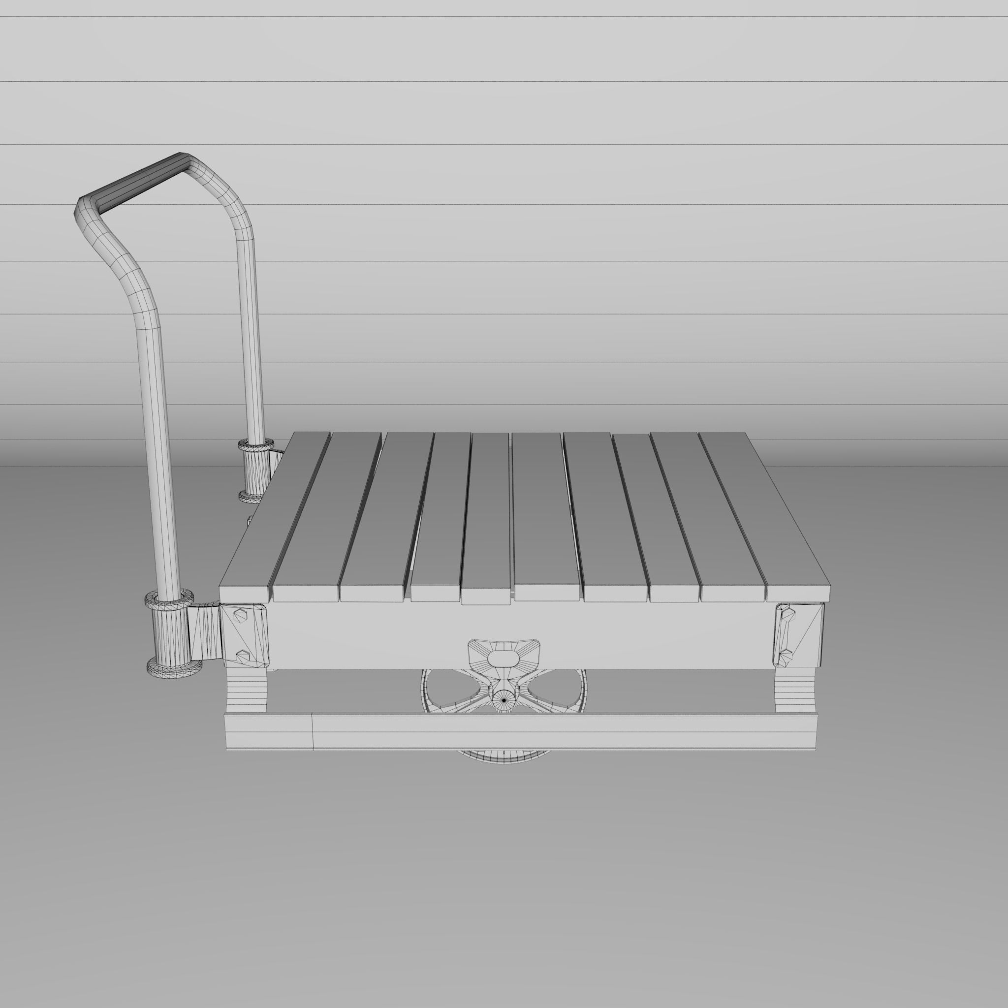 old wooden trolley- push cart 3d model Low-poly 3D model_6