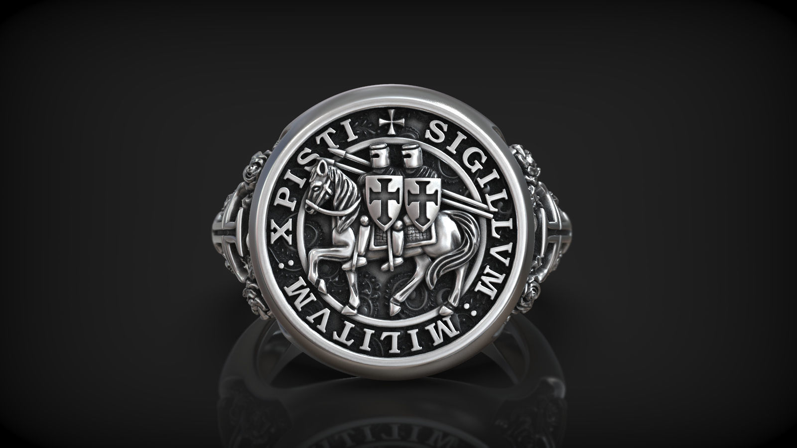 Crusader Templar Orders Two Knights Single Horse Signet 3D print model_1