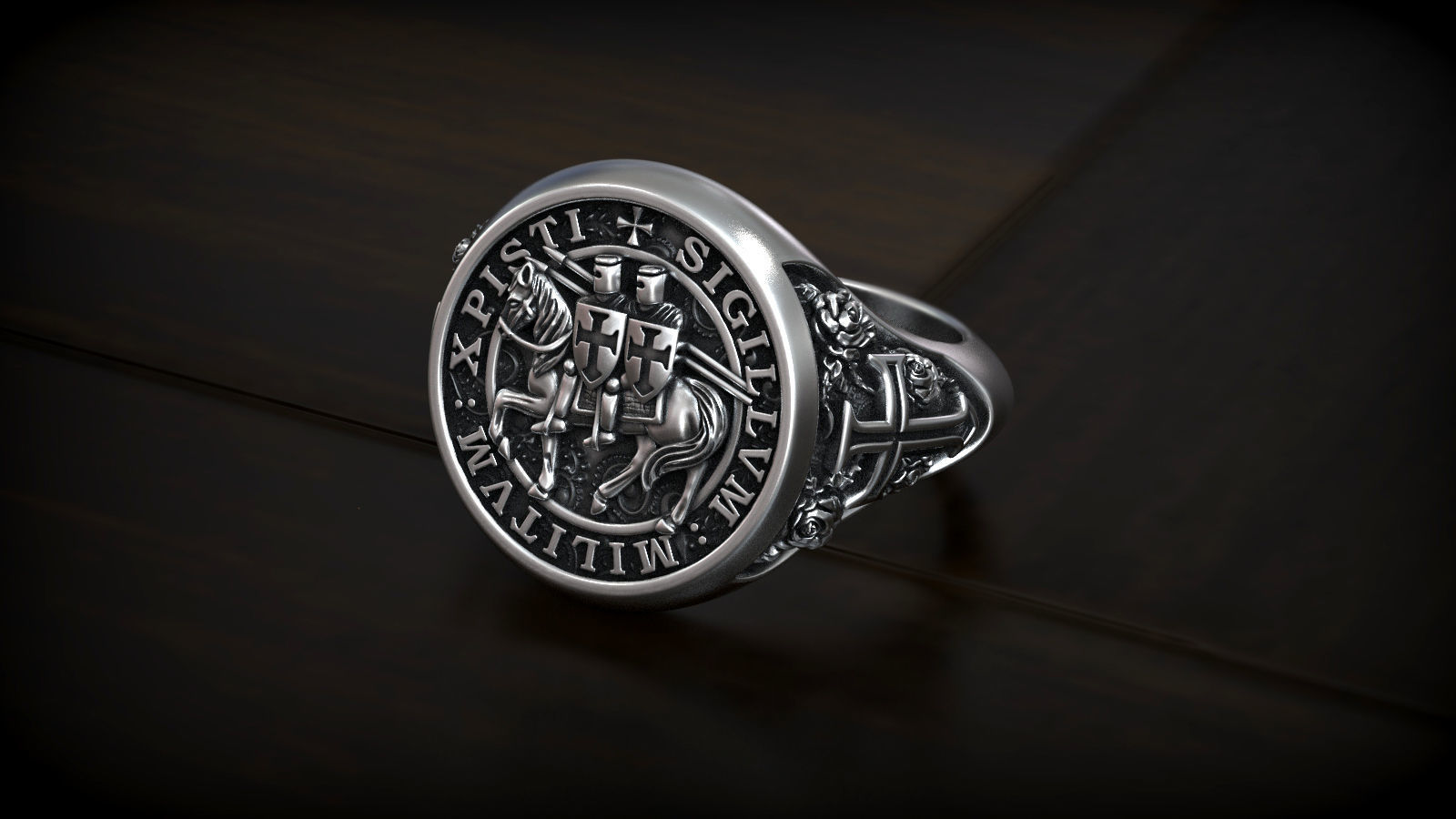 Crusader Templar Orders Two Knights Single Horse Signet 3D print model_5