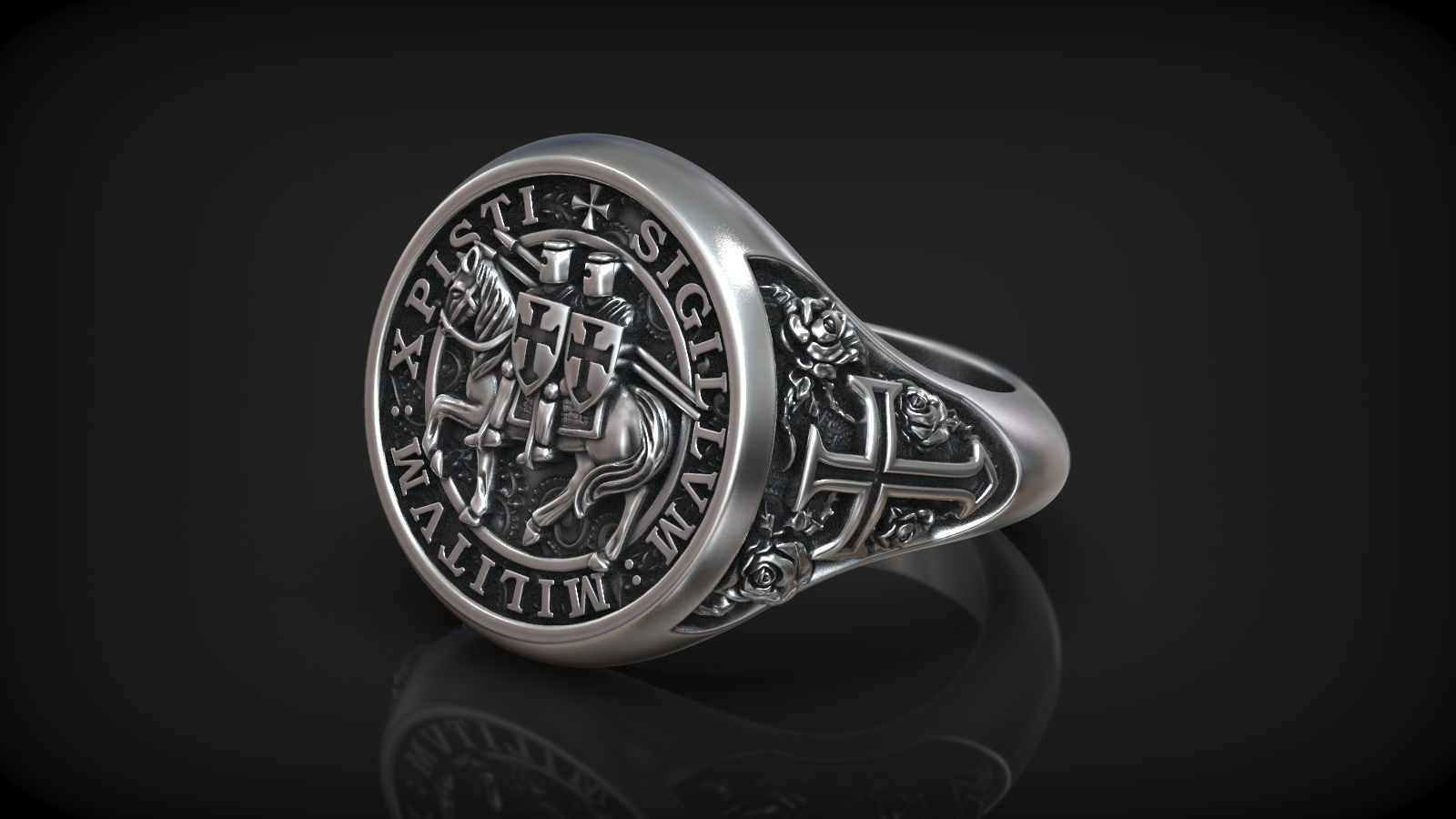 Crusader Templar Orders Two Knights Single Horse Signet 3D print model_2