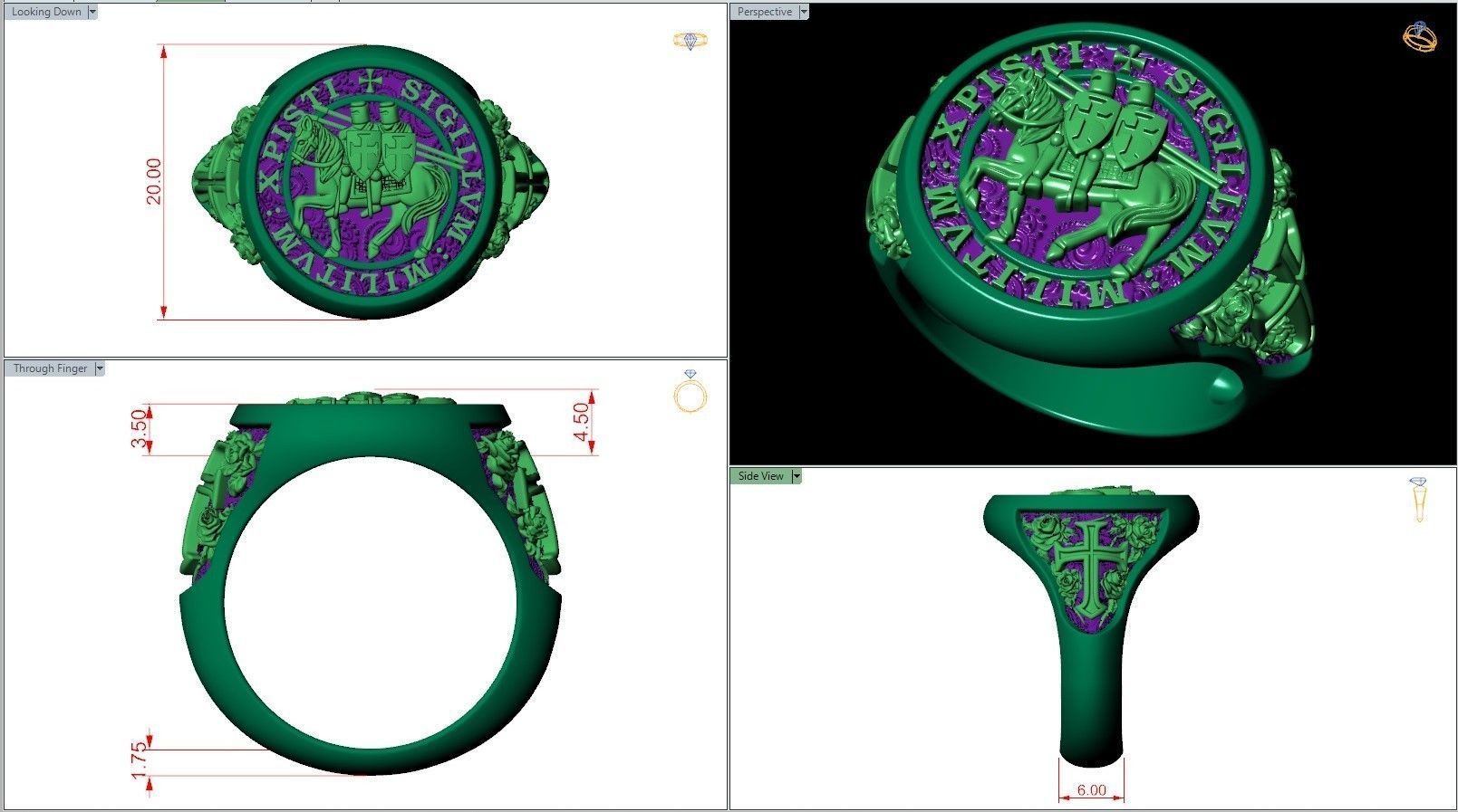 Crusader Templar Orders Two Knights Single Horse Signet 3D print model_6
