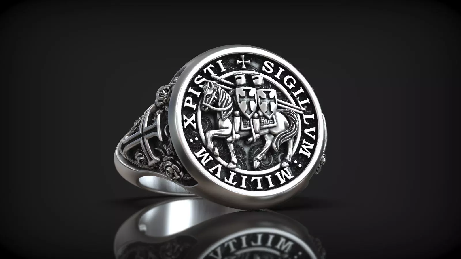 Crusader Templar Orders Two Knights Single Horse Signet 3D print model_0