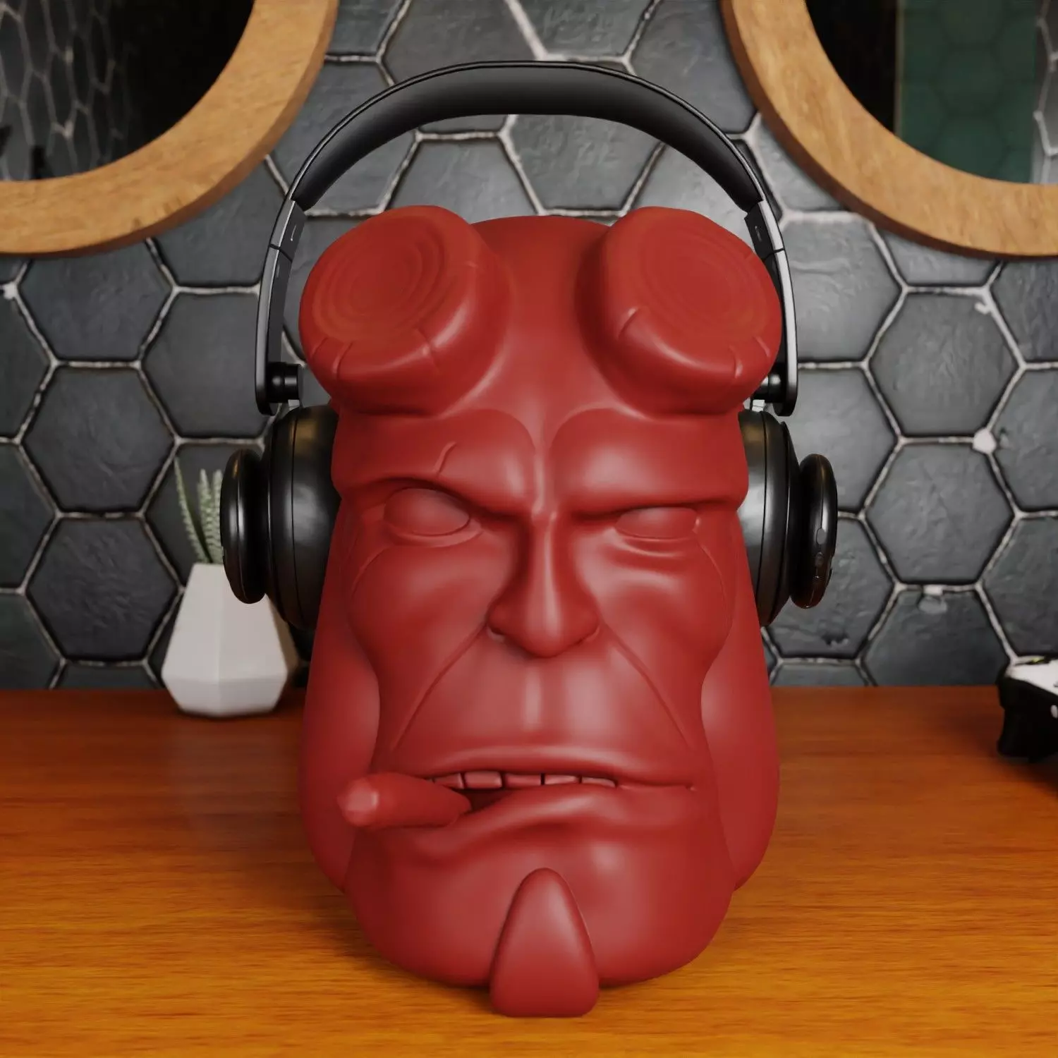 HELL BOY HEADPHONES HOLDER 3D print model_0