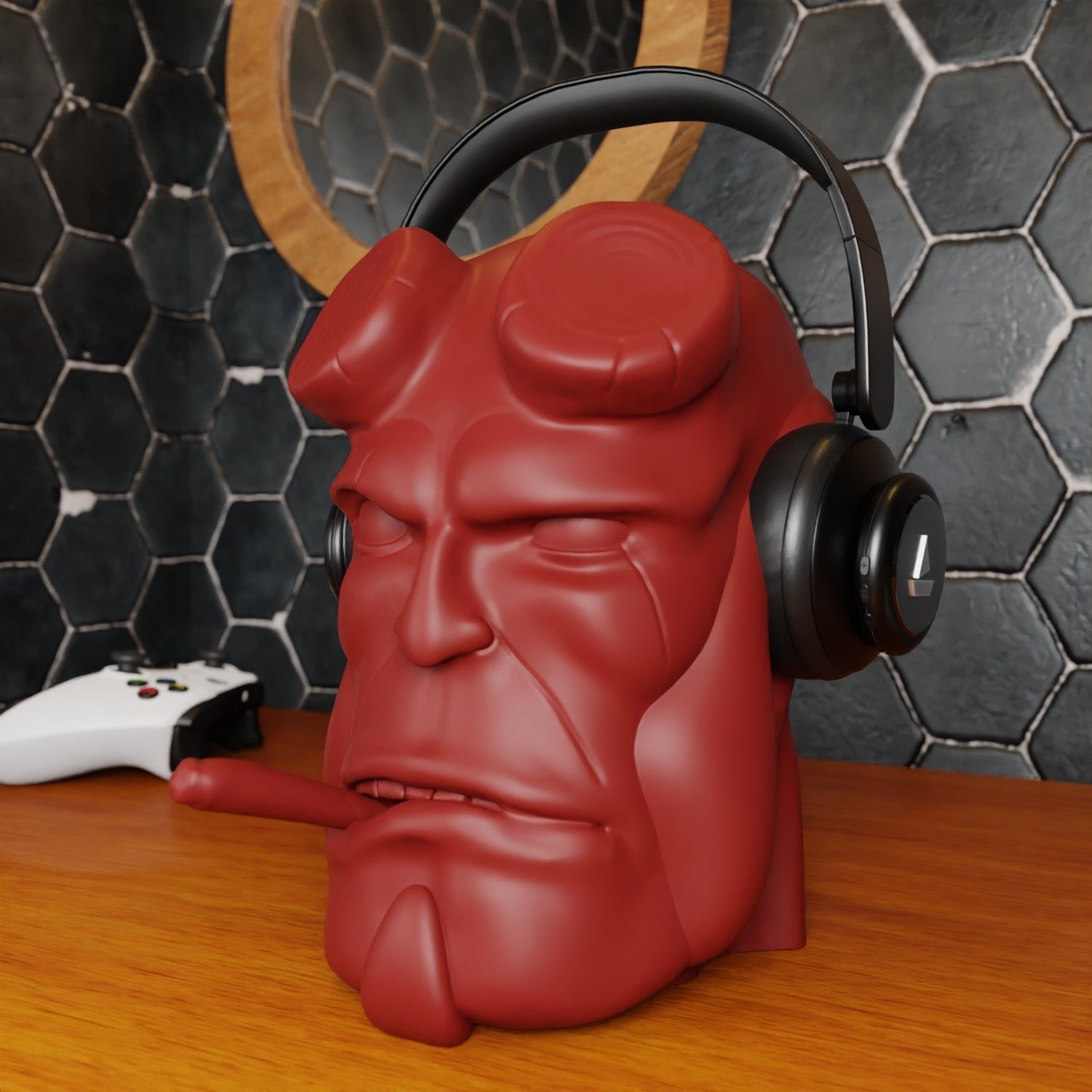 HELL BOY HEADPHONES HOLDER 3D print model_2