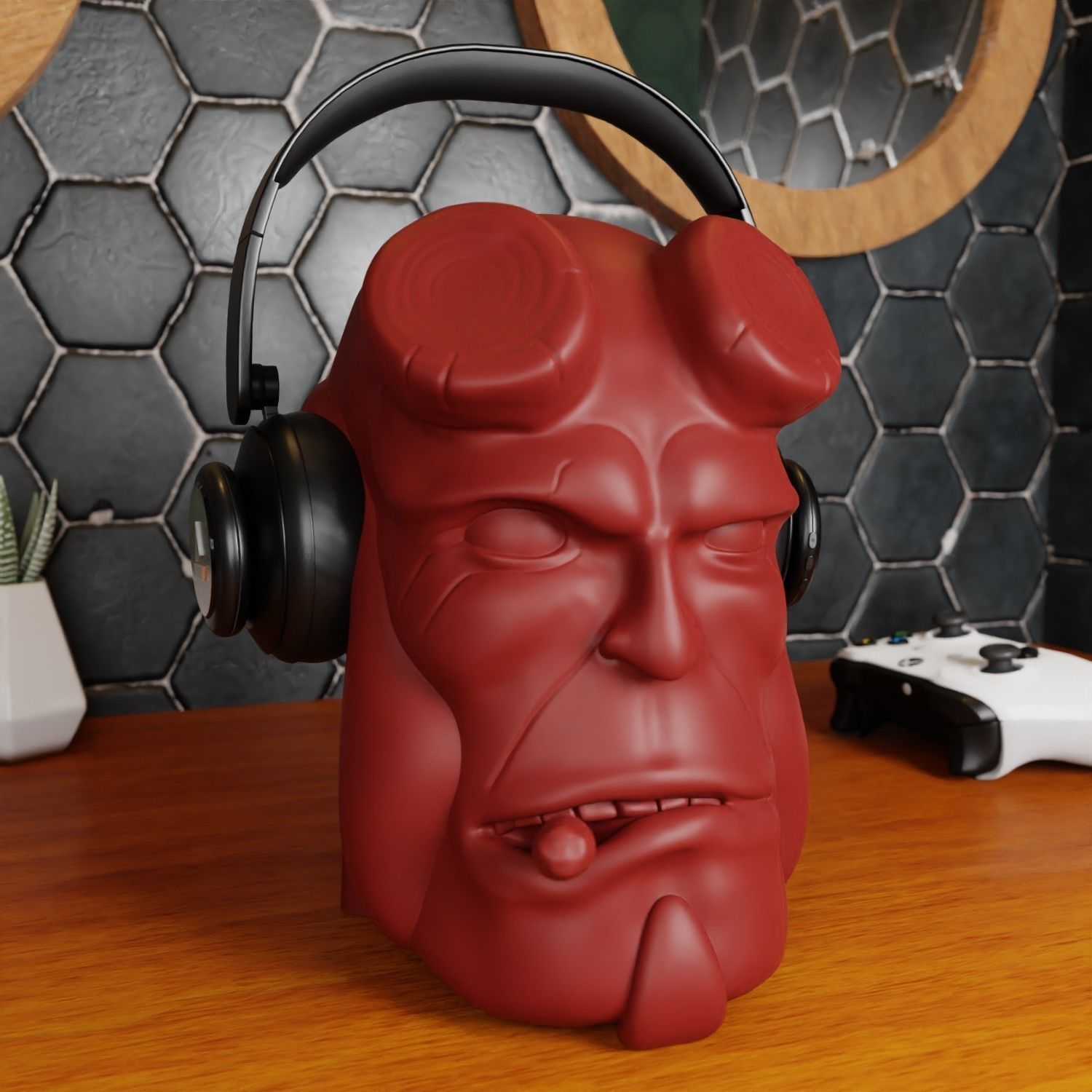 HELL BOY HEADPHONES HOLDER 3D print model_1