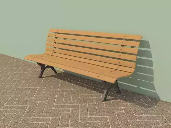 3D Park Bench Model - Metal and Wood