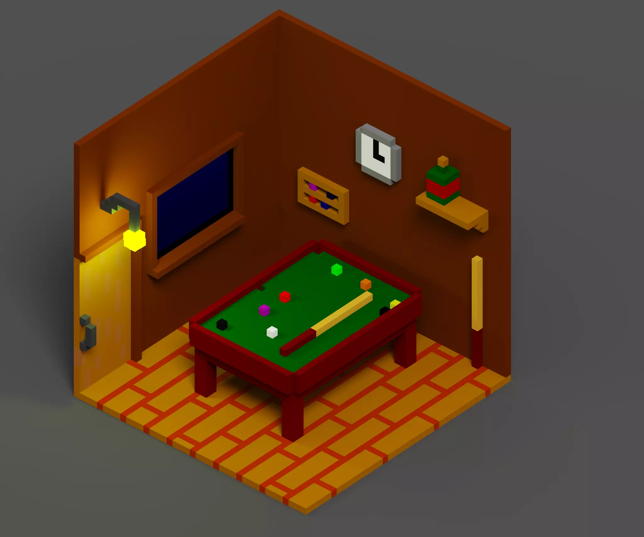3d Voxel Bilyard room Low-poly 3D model_0