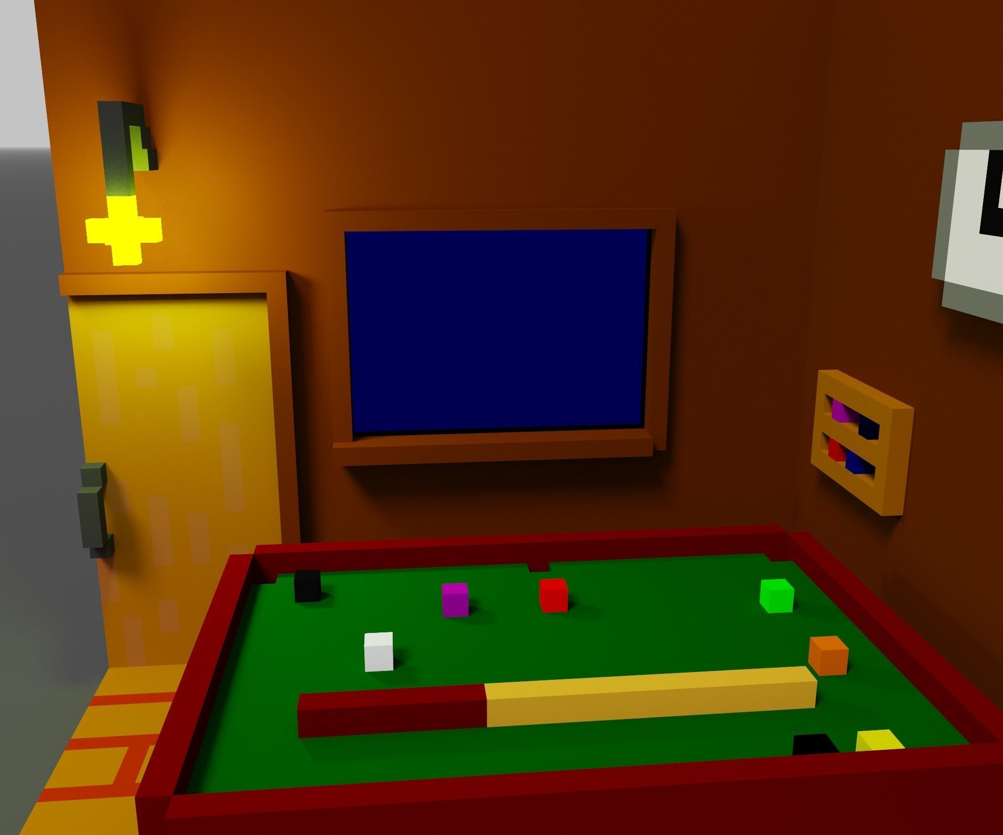 3d Voxel Bilyard room Low-poly 3D model_2
