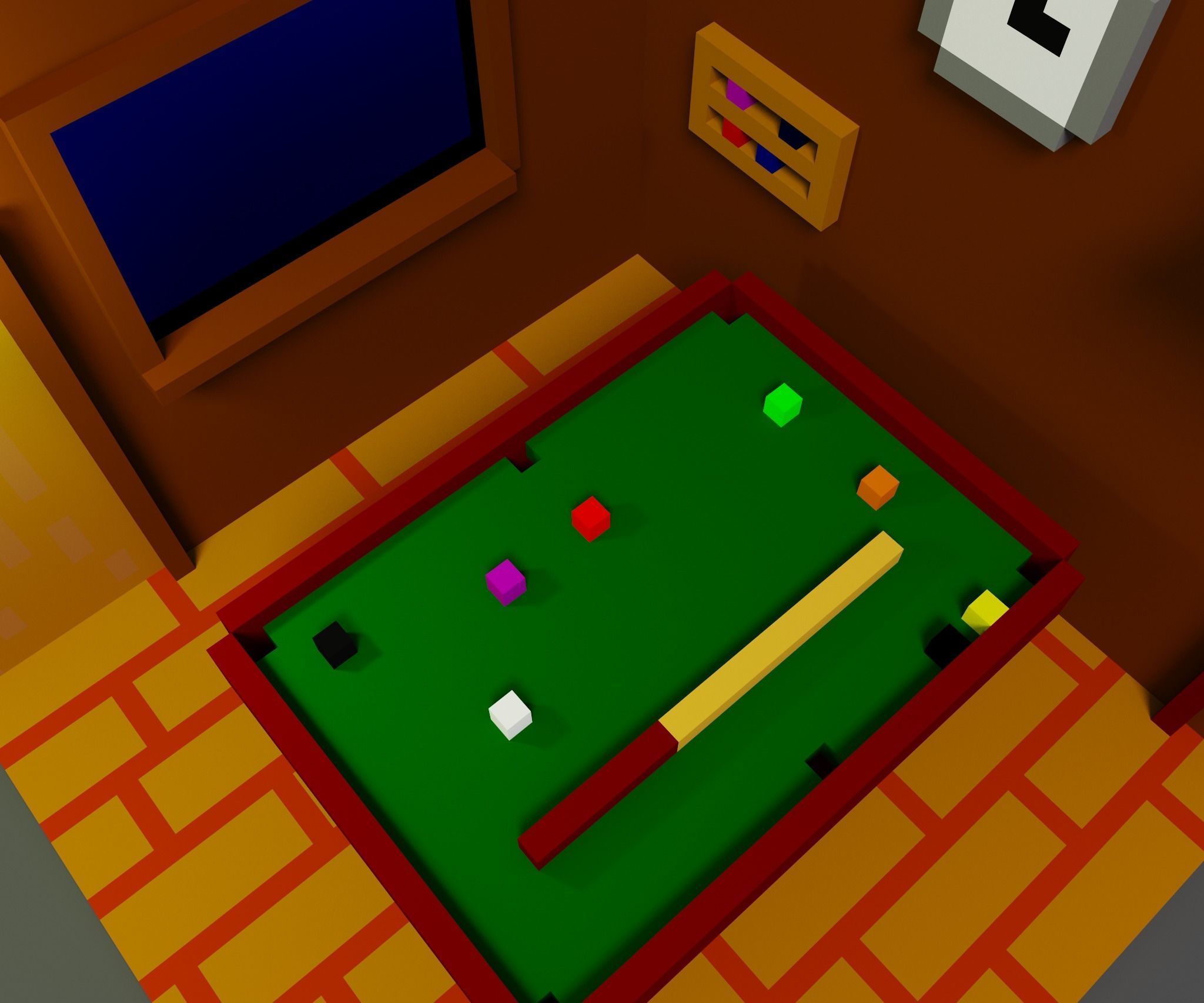 3d Voxel Bilyard room Low-poly 3D model_1