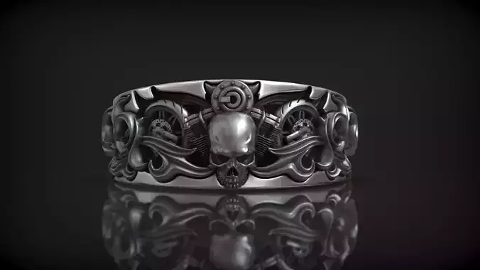 Motorbike Skull Tire Moto Fire Pattern Lifestyle Ring 3D print model