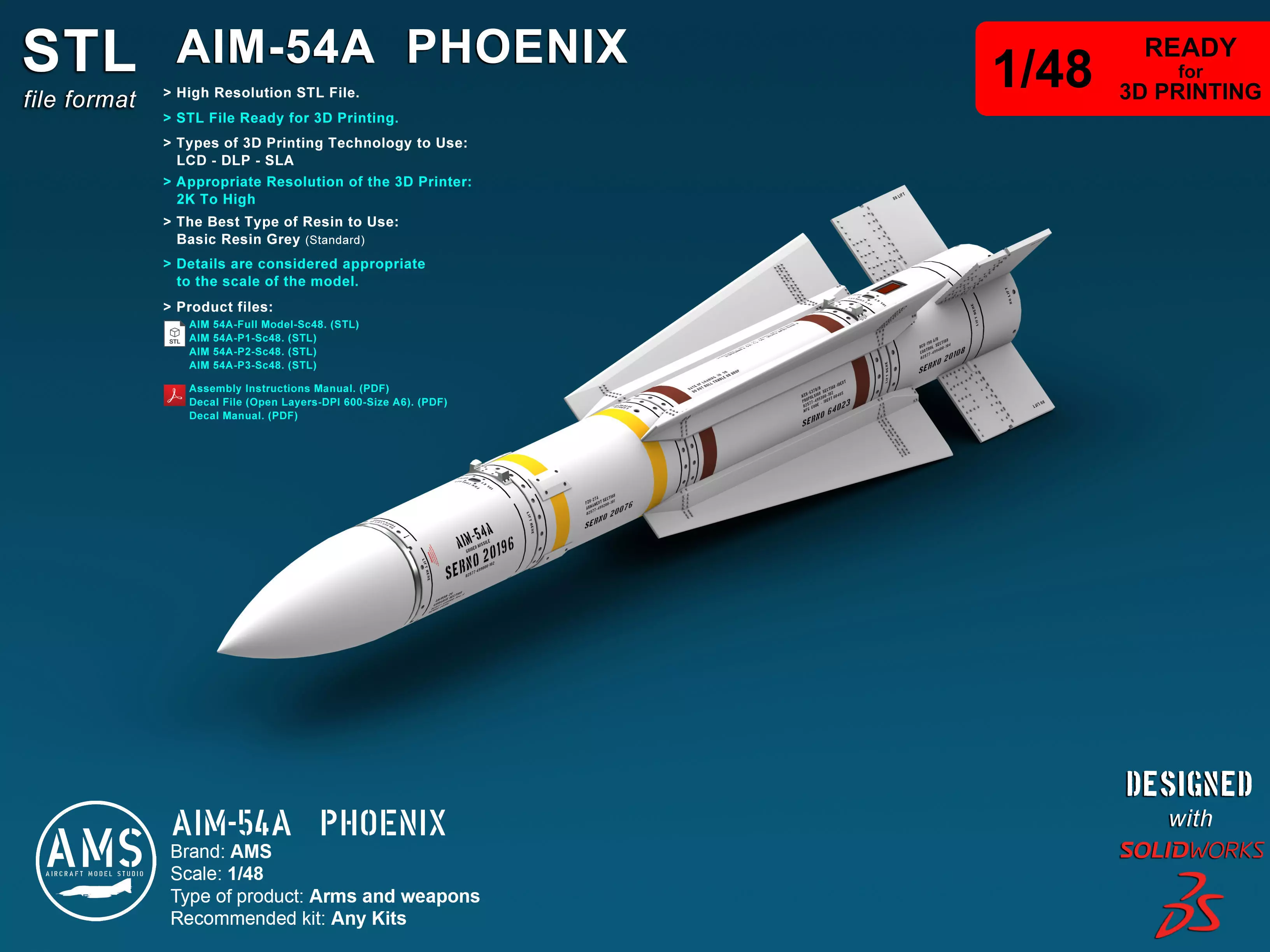 AIM-54A Phoenix - Scale 1-48 3D print model