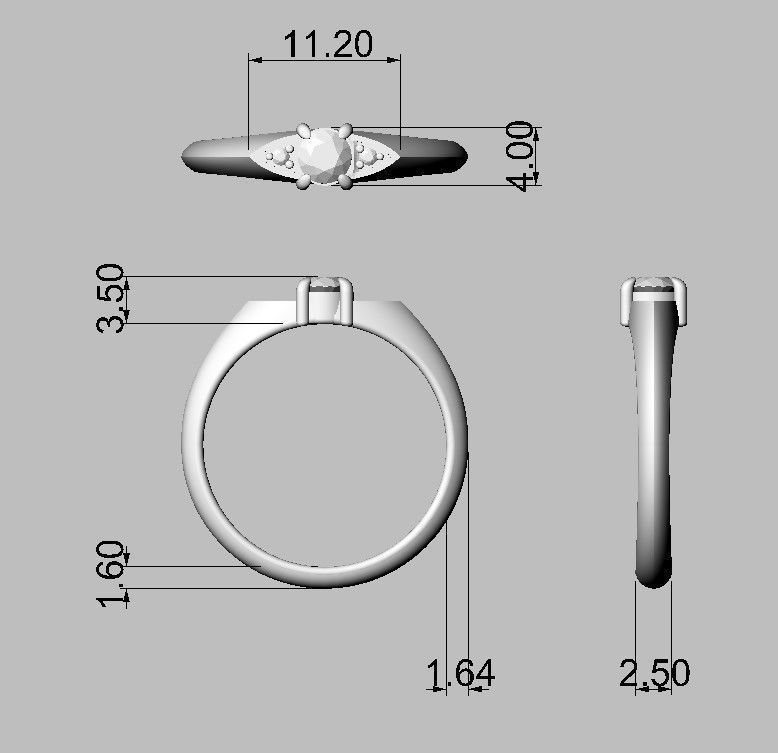 4mm Engagement Ring 3D print model_3