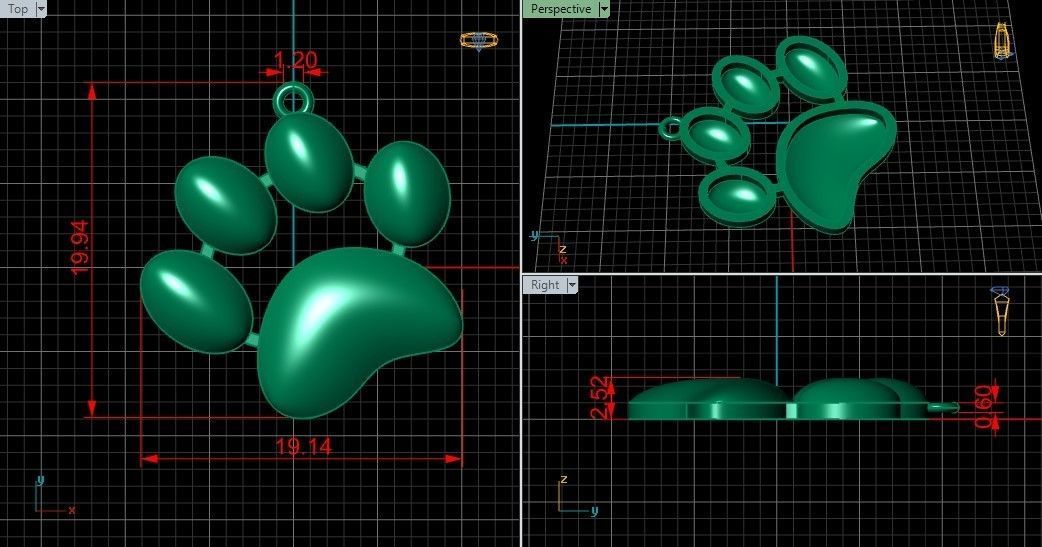 Minimal dog footprint necklace 115-MW 3D print model_1