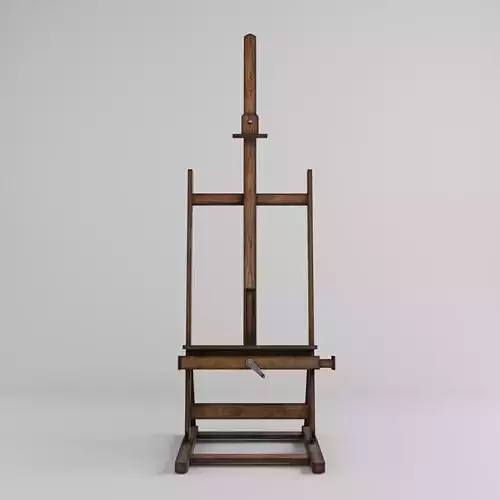 Antique wooden easel with canvas 3d model