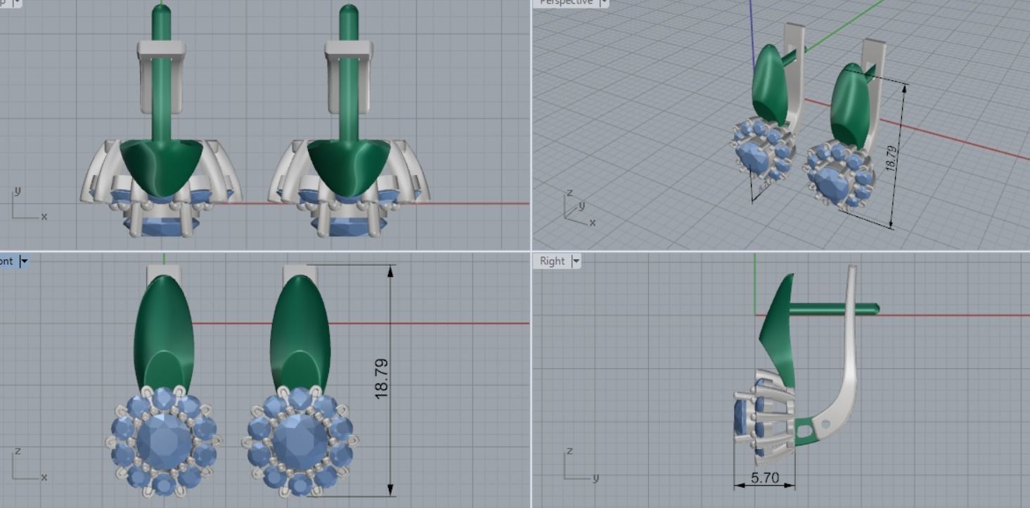 earrings with stones 3D print model_7