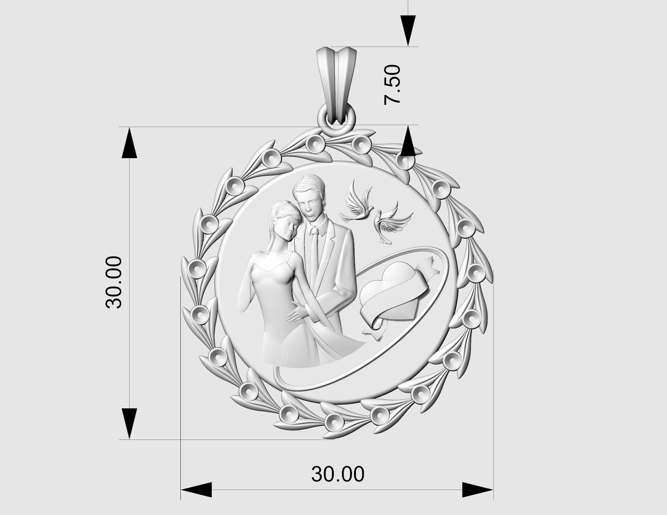 Wedding pendant 3D print model_8