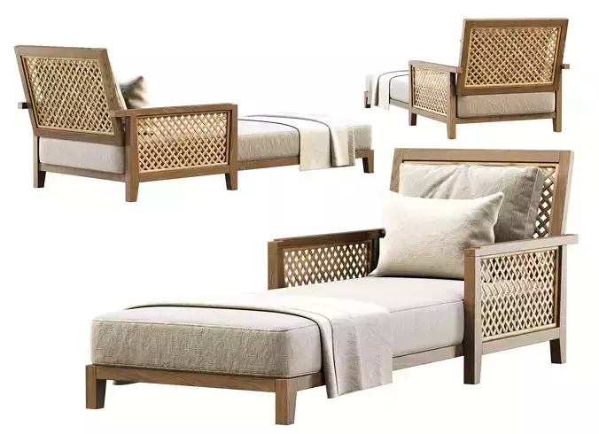 Karen wooden chaise lounge  3D model