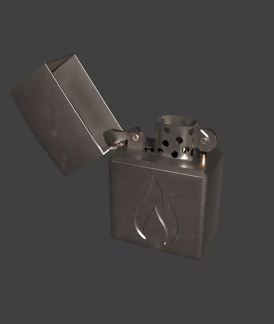 Zippo Style Metal Lighter Low-poly 3D model_0