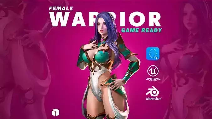 Azura Female Warrior Character - Blender 3D - UE4 Low-poly 3D model