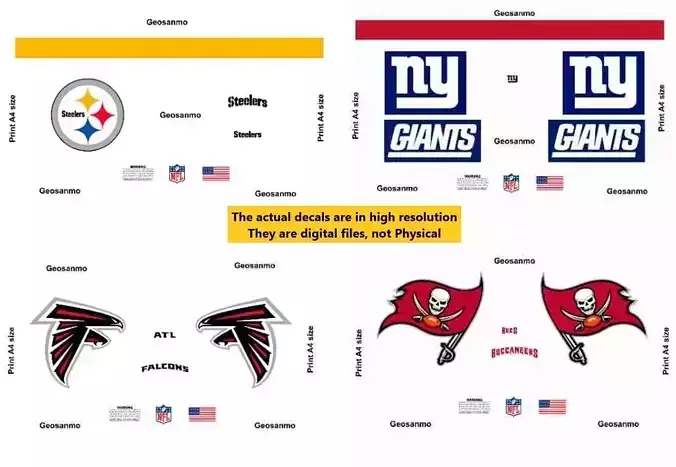 Printable High Resolution NFL Helmet Decals Pack 4