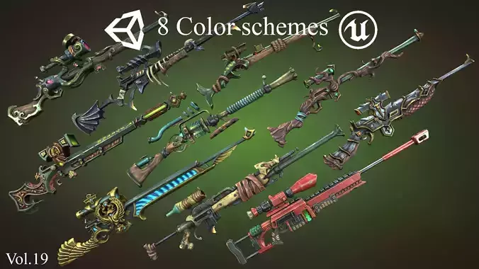 Fantasy sniper rifles Low-poly 3D model