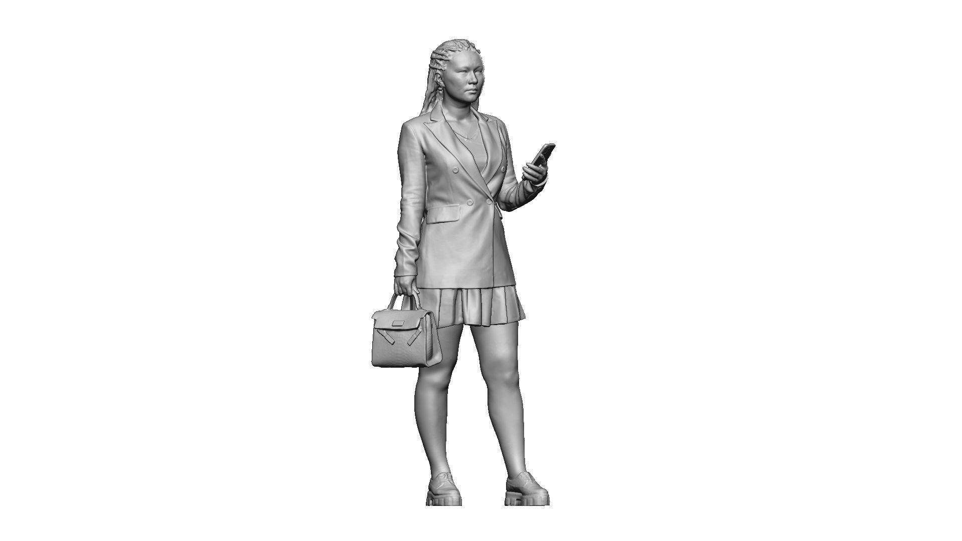 S00038 Woman with bag and phone Low-poly 3D model_15