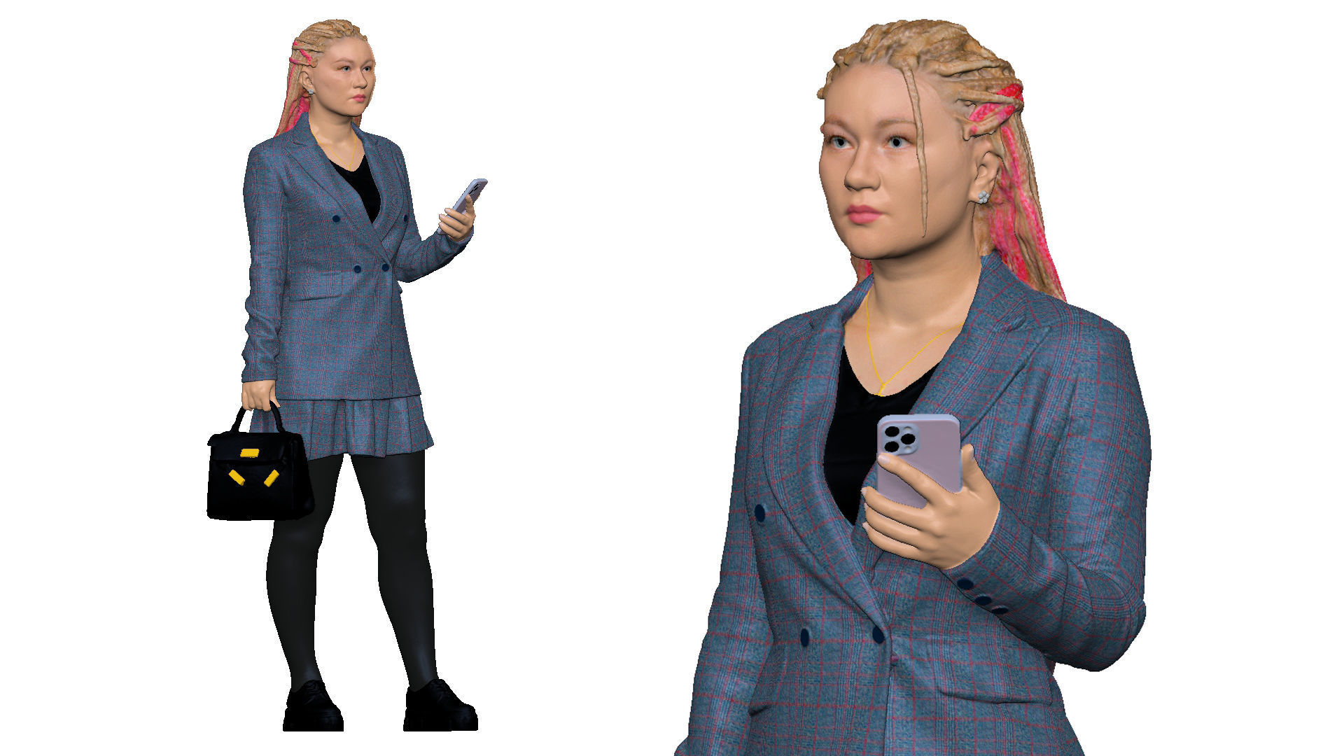 S00038 Woman with bag and phone Low-poly 3D model_10