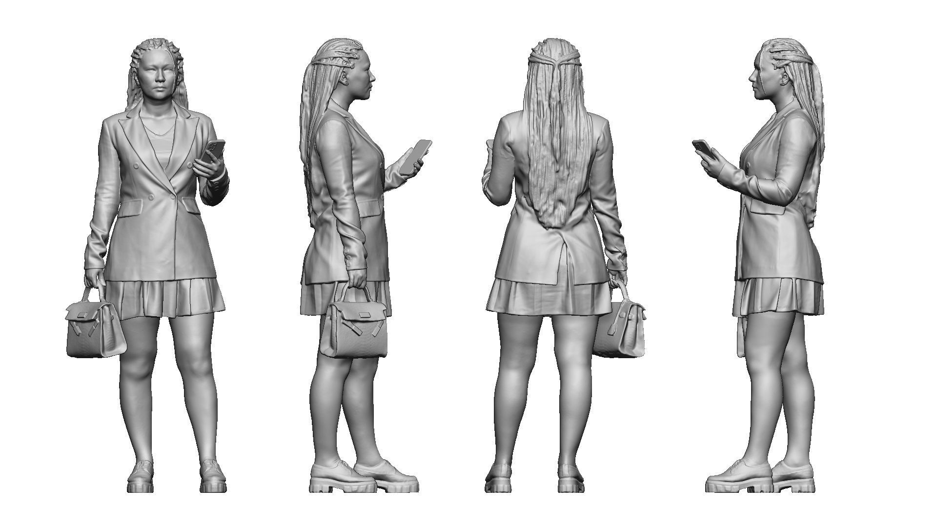 S00038 Woman with bag and phone Low-poly 3D model_2