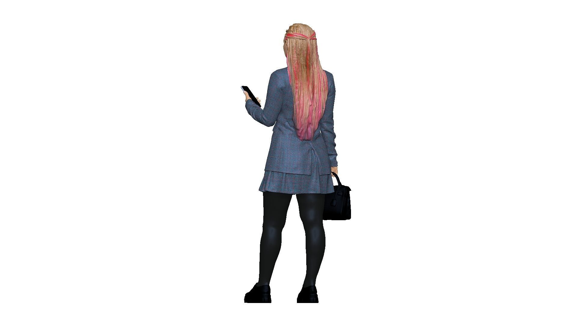 S00038 Woman with bag and phone Low-poly 3D model_20