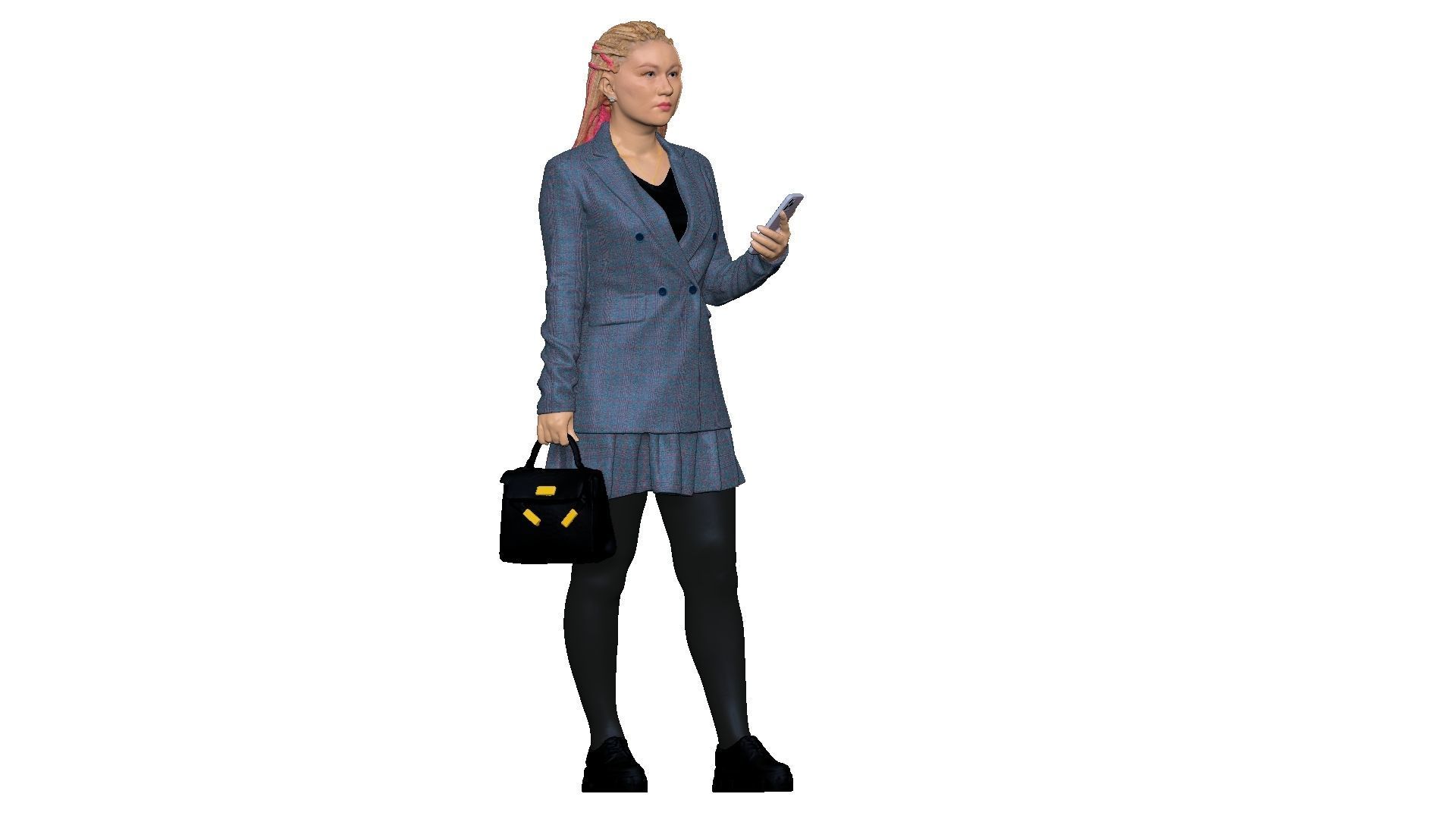 S00038 Woman with bag and phone Low-poly 3D model_25