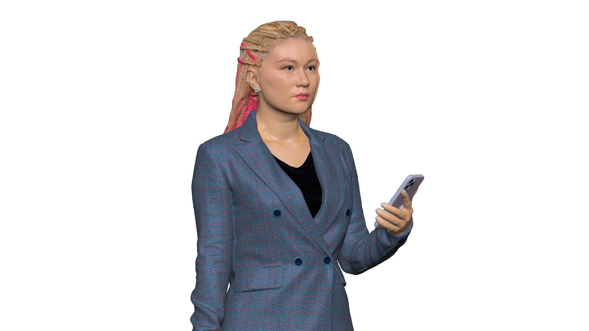 S00038 Woman with bag and phone Low-poly 3D model_23