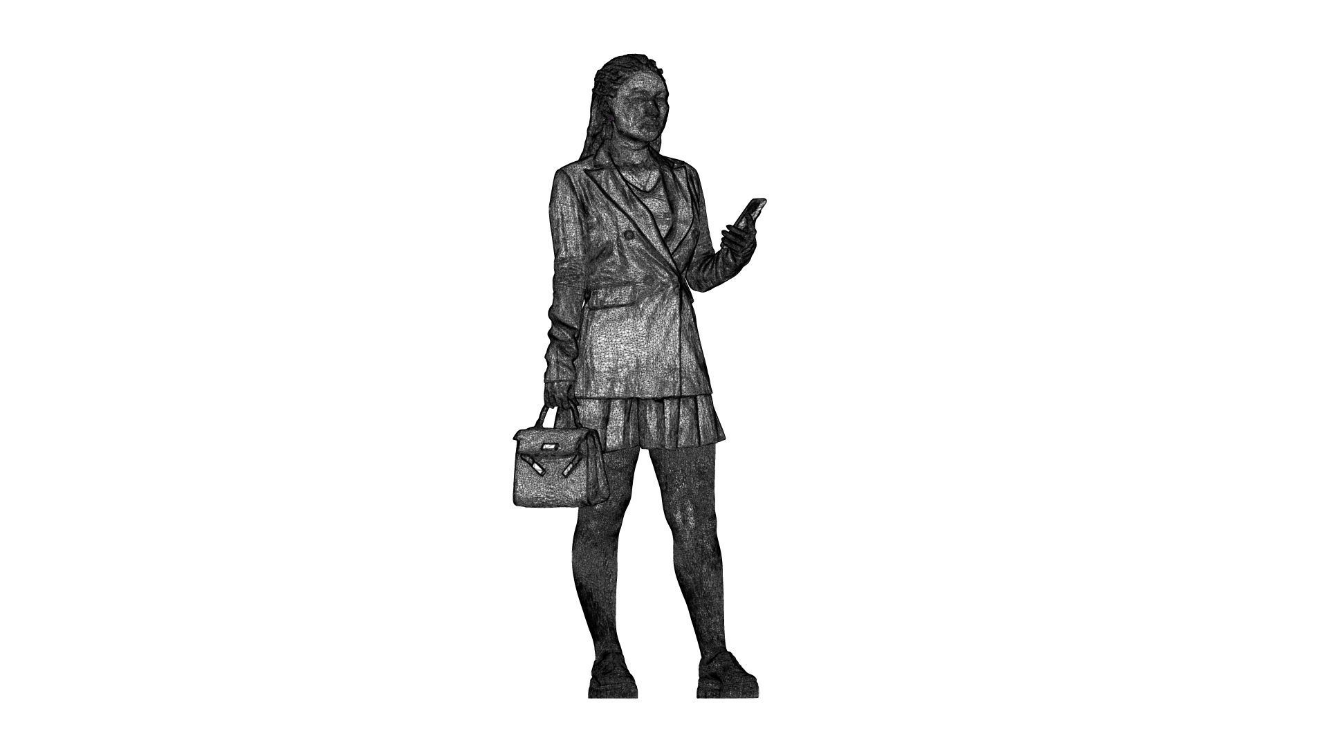 S00038 Woman with bag and phone Low-poly 3D model_17