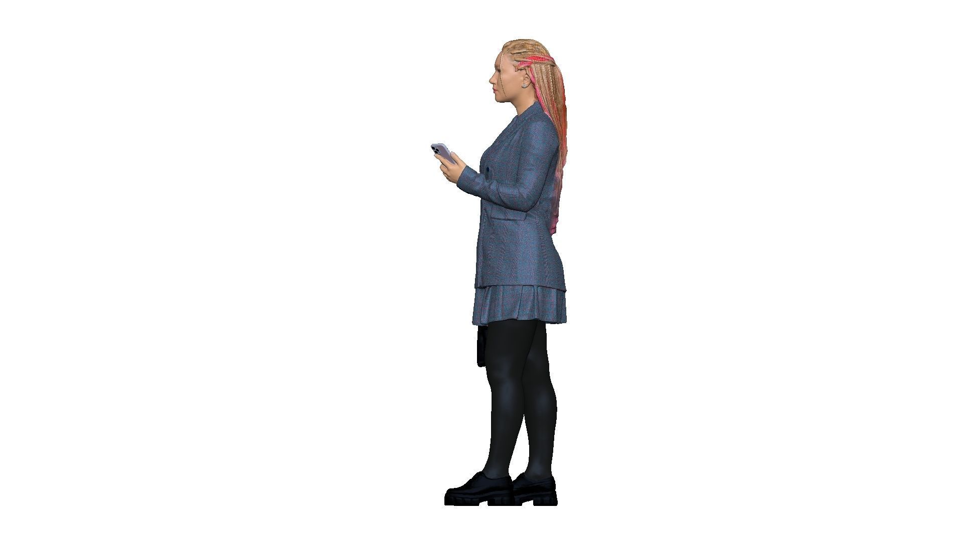 S00038 Woman with bag and phone Low-poly 3D model_7