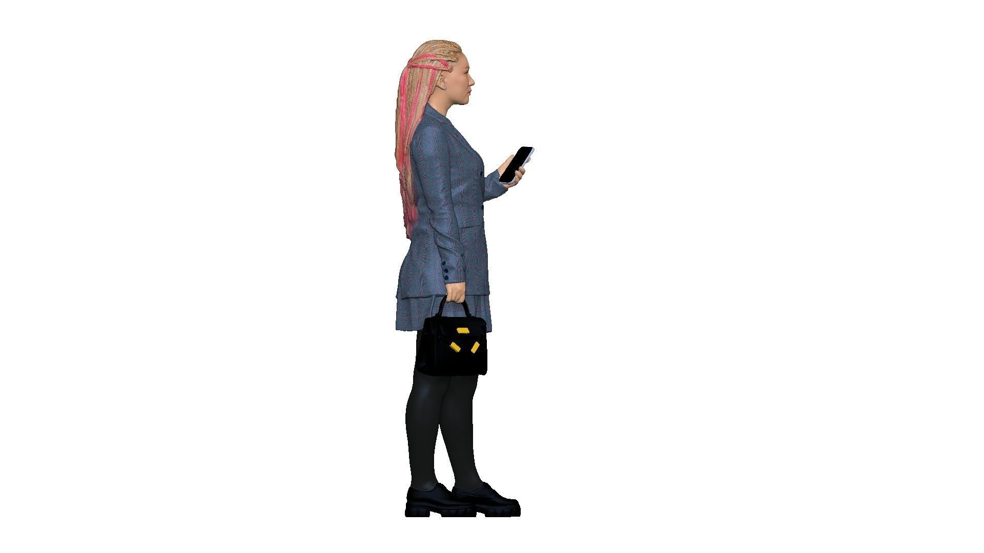S00038 Woman with bag and phone Low-poly 3D model_3