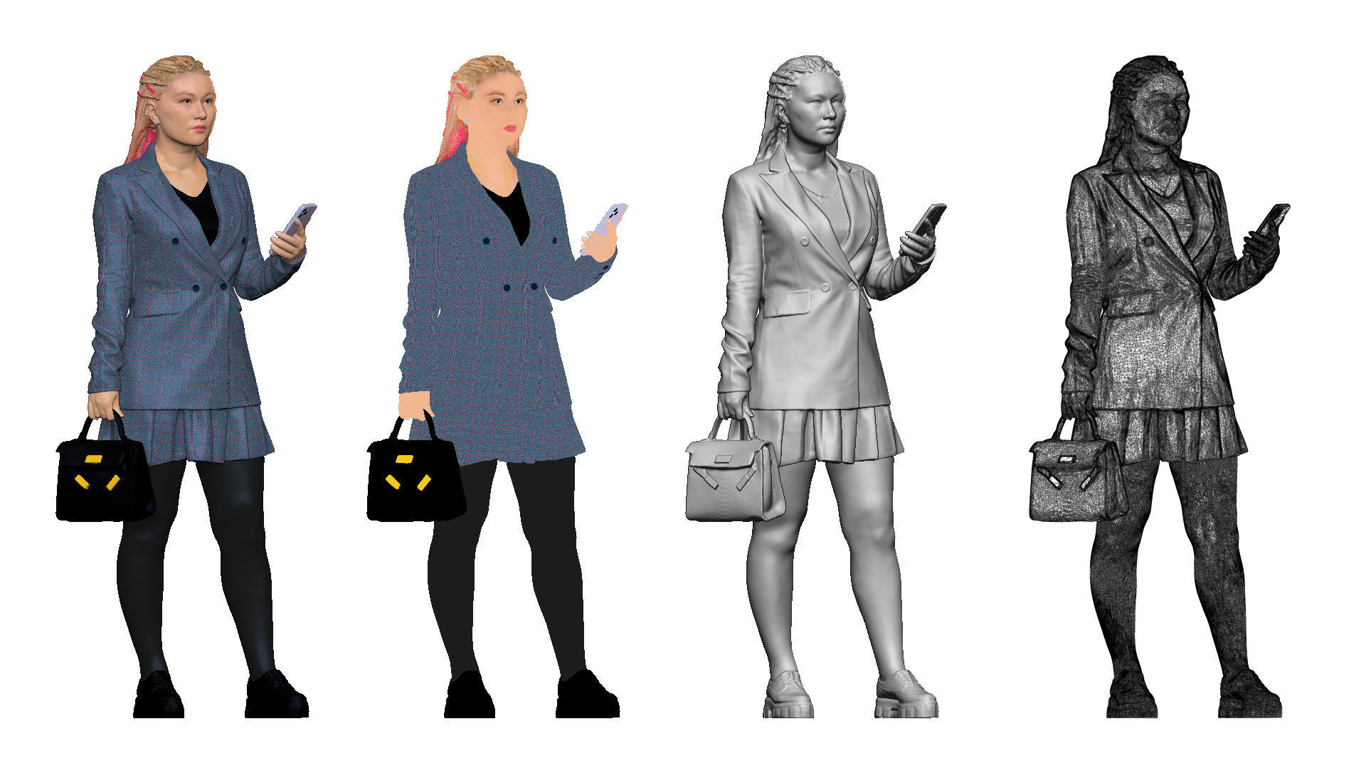 S00038 Woman with bag and phone Low-poly 3D model_4