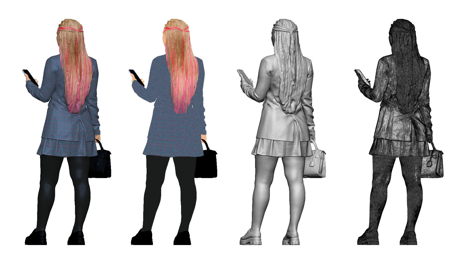 S00038 Woman with bag and phone Low-poly 3D model_6