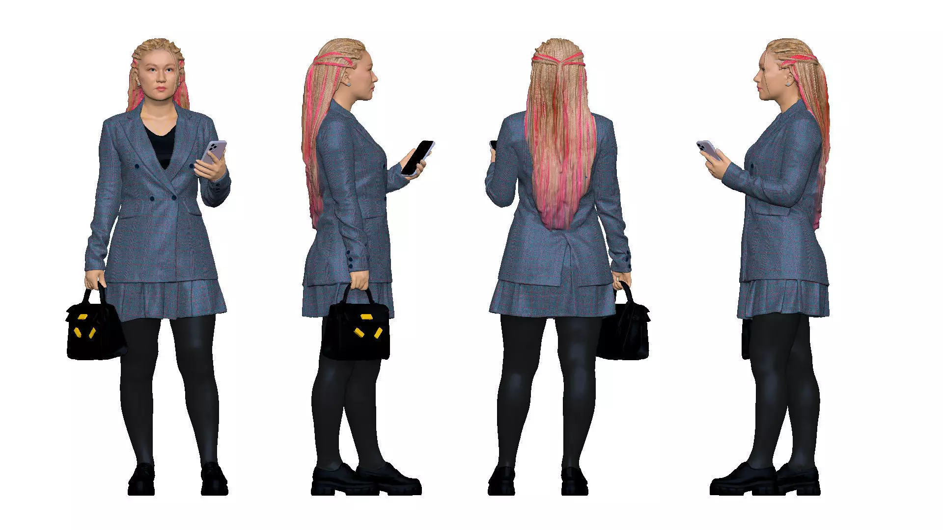 S00038 Woman with bag and phone Low-poly 3D model_0