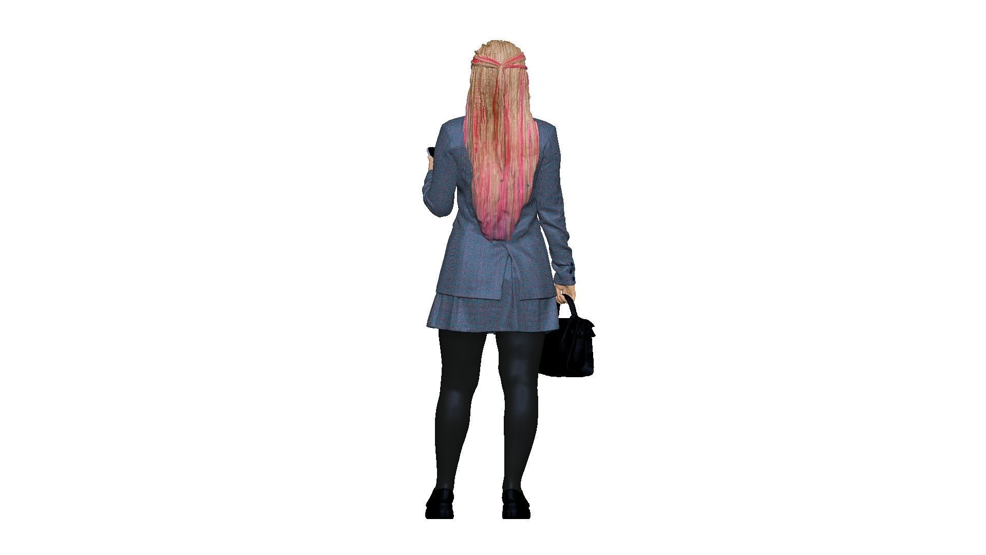 S00038 Woman with bag and phone Low-poly 3D model_5