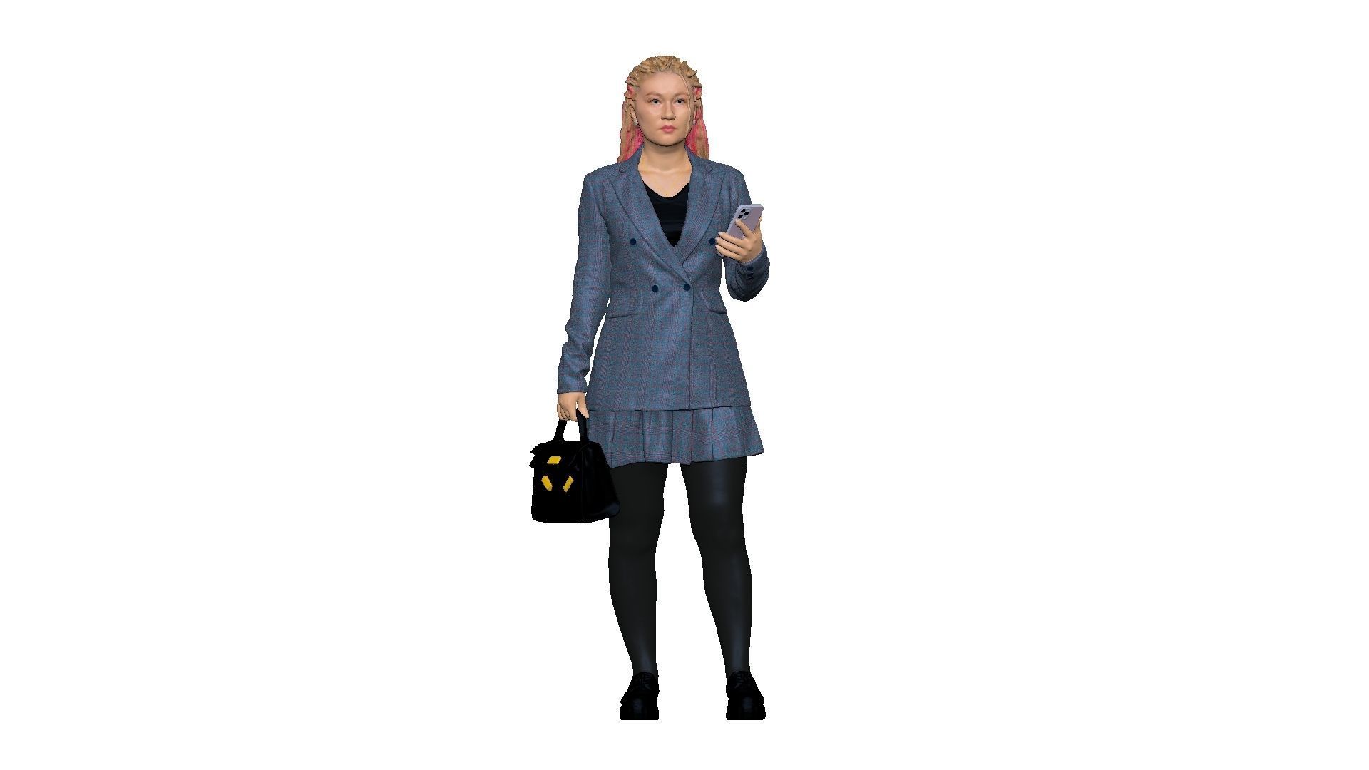 S00038 Woman with bag and phone Low-poly 3D model_1