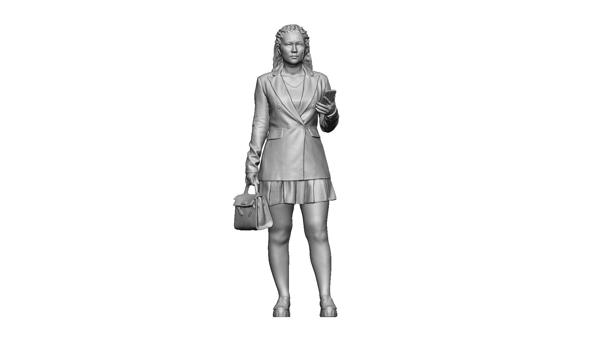 S00038 Woman with bag and phone Low-poly 3D model_9