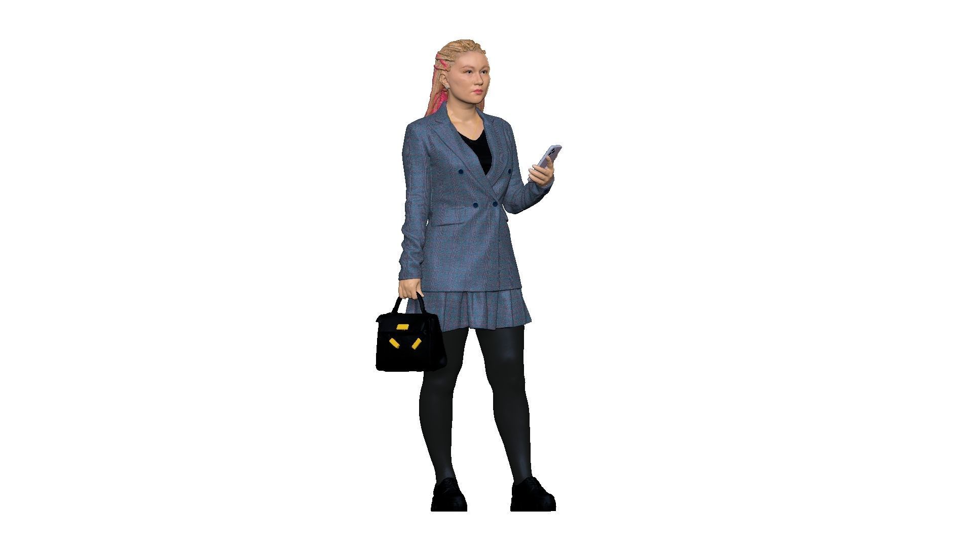 S00038 Woman with bag and phone Low-poly 3D model_14
