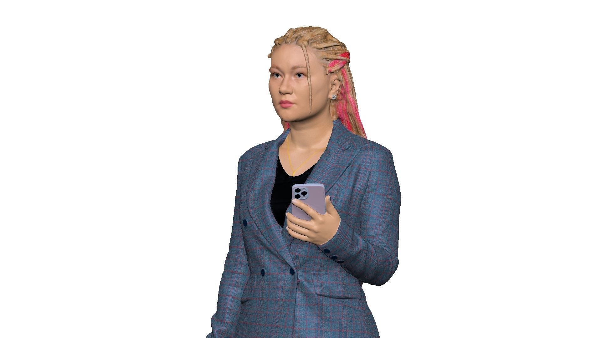 S00038 Woman with bag and phone Low-poly 3D model_24