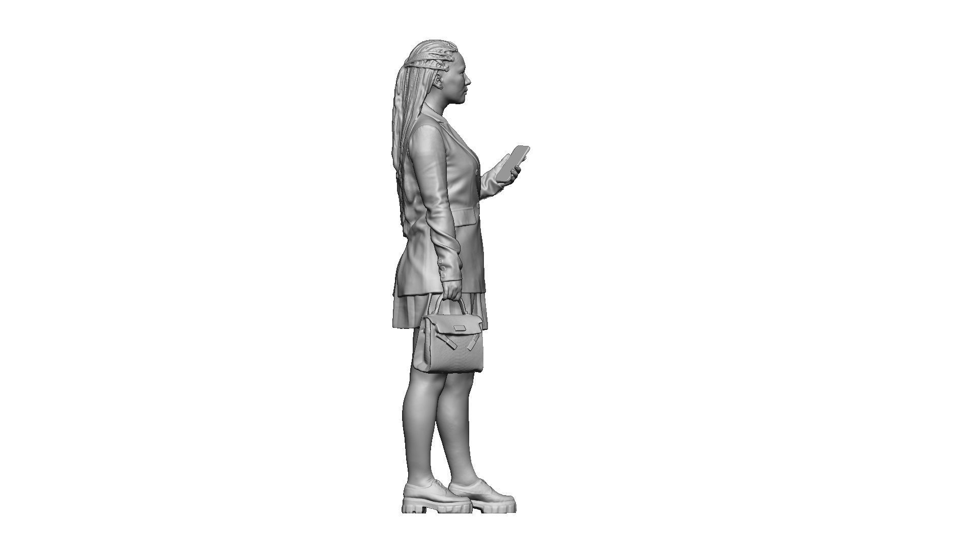 S00038 Woman with bag and phone Low-poly 3D model_11