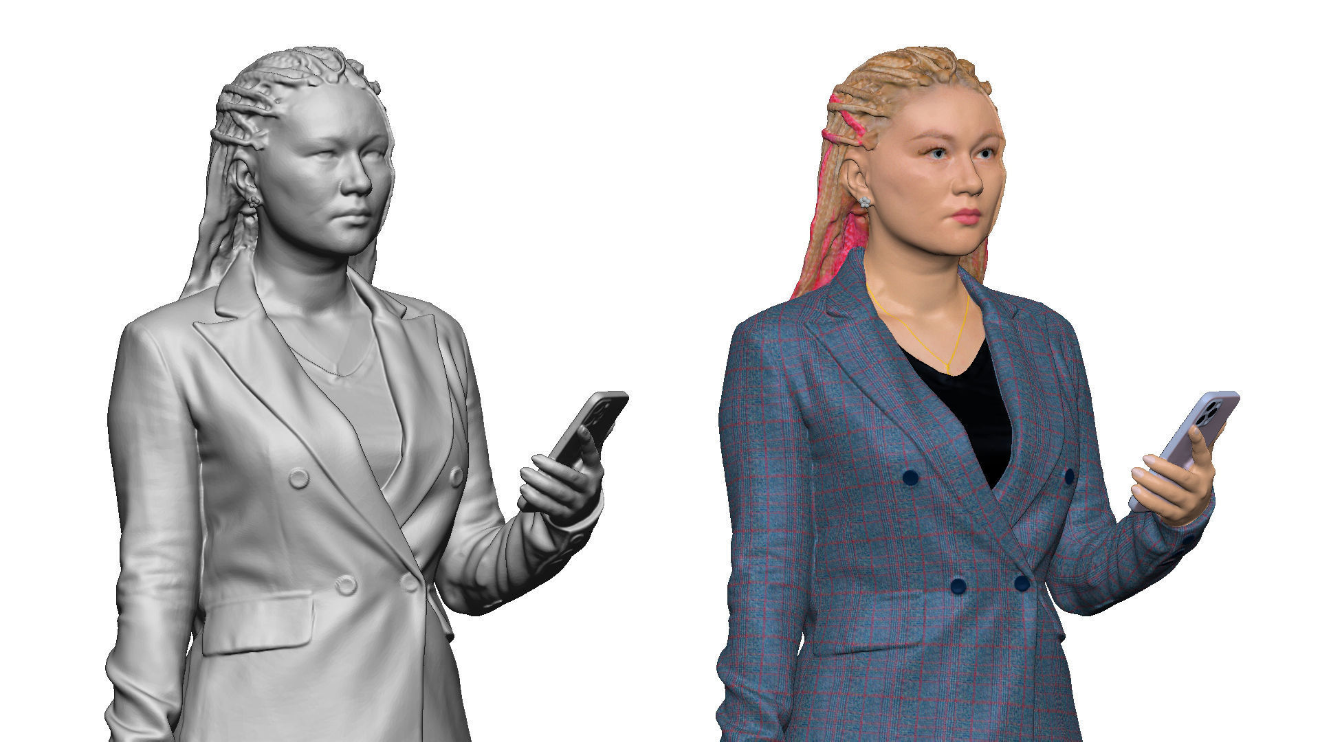 S00038 Woman with bag and phone Low-poly 3D model_8