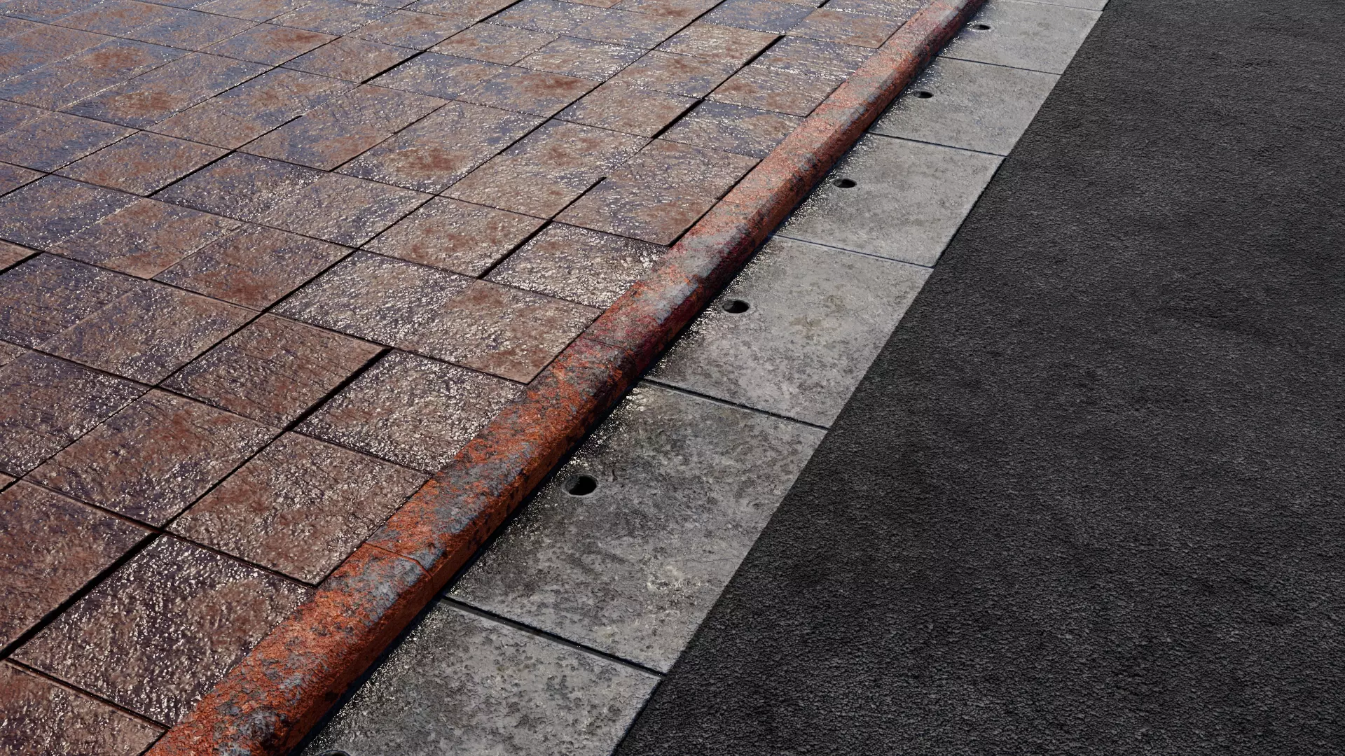 Road 3D model with PBR texture Low-poly 3D model_0