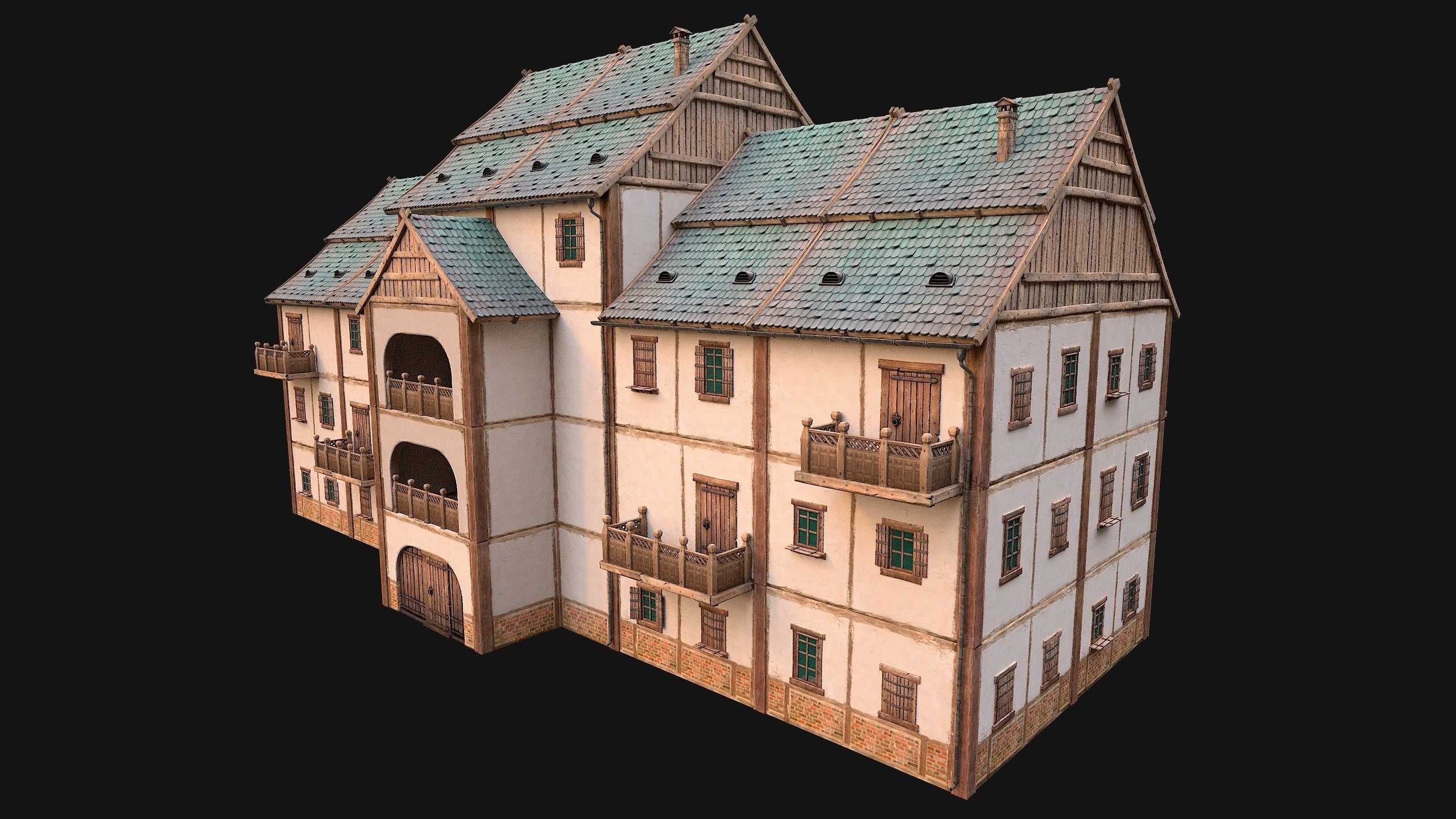 Medieval House Cottage Skyscraper Low-poly 3D model_9