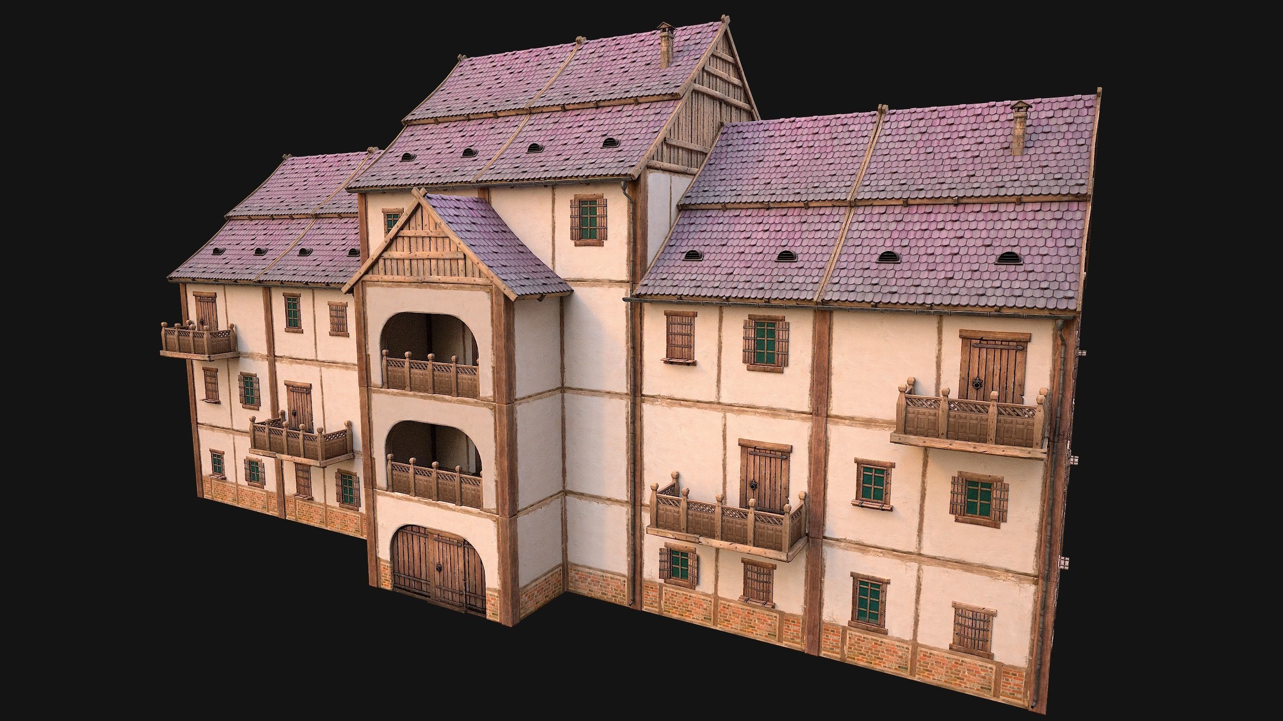 Medieval House Cottage Skyscraper Low-poly 3D model_8